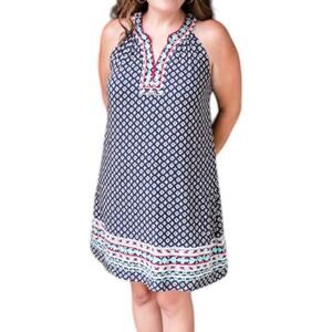 THML Women's Faye Embroidered Dress Size S Blue Boho Geometric Halter Neck